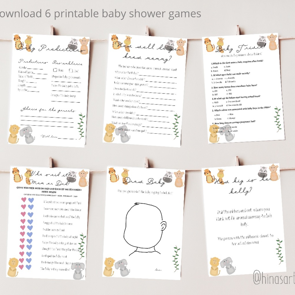 Printable Baby shower games pack of 6